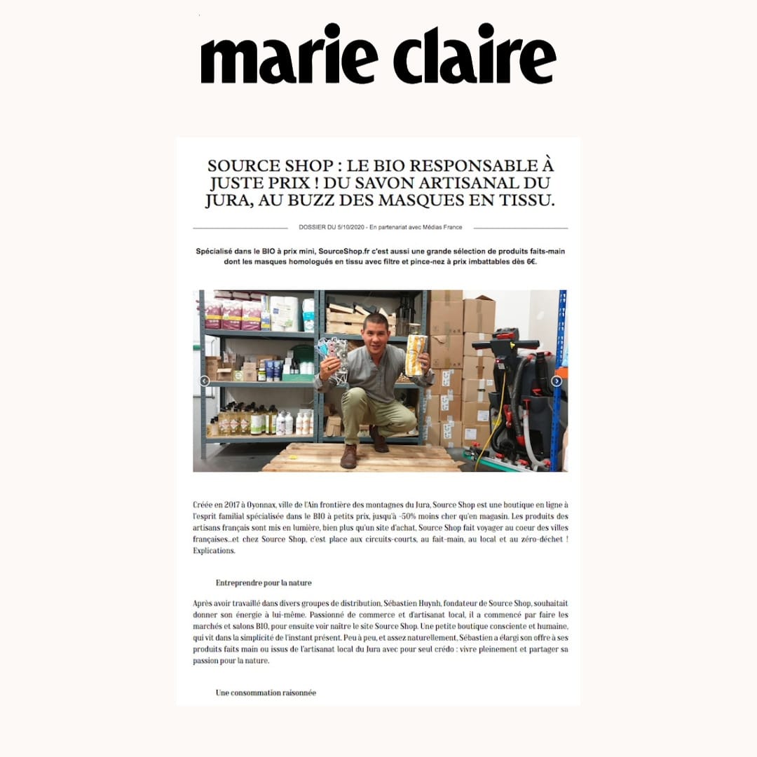 Marie Claire parle de Source Shop